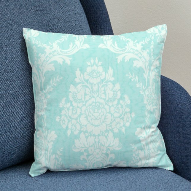 Elegant Aqua Damask Decorative  Throw Pillow (Creator Uploaded)