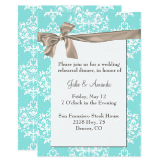 Elegant Aqua Damask Rehearsal Dinner Invitation