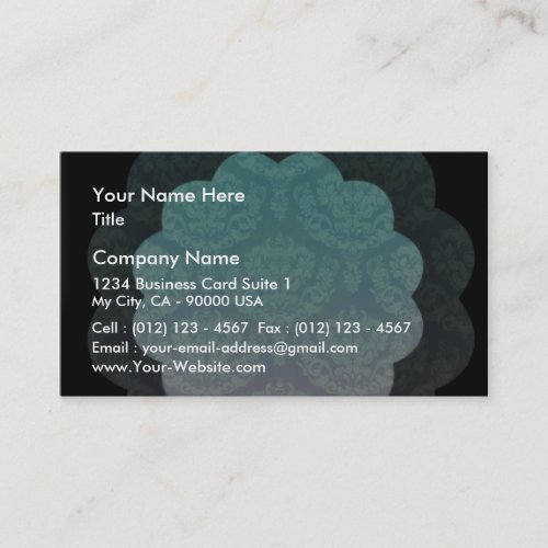 Elegant aqua damask ribbon business cards