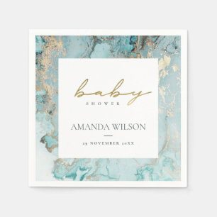 ELEGANT AQUA DUSKY BLUE GOLD AGATE BABY SHOWER NAPKINS