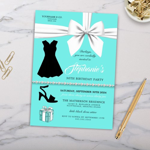 Elegant Aqua Fashion Tiffany Birthday Invitation