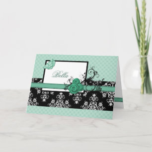 elegant aqua floral  Business Thank You Cards