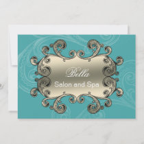 elegant aqua flourish Business Thank You Cards