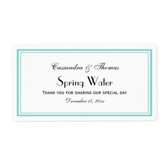 Elegant Aqua Framed H Water Bottle Label (Front)