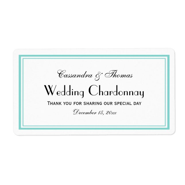 Elegant Aqua Framed H Wine Bottle Label (Front)