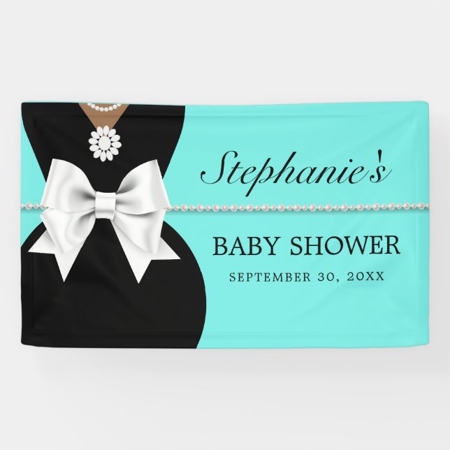 Elegant Aqua Glam Ethnic Tiffany Theme Baby Shower Banner (Horizontal)
