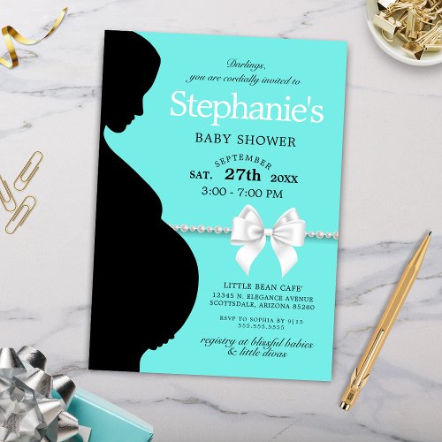 Elegant Aqua Glam Tiffany Theme Baby Shower Invitation