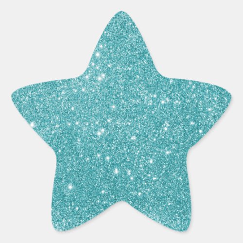 Elegant Aqua Glitter Star Sticker