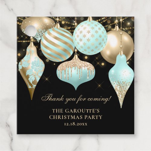 Elegant Aqua Gold Ornaments Christmas Party Favor Tags