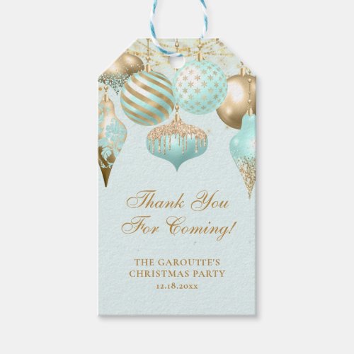 Elegant Aqua Gold Ornaments Christmas Party Gift Tags