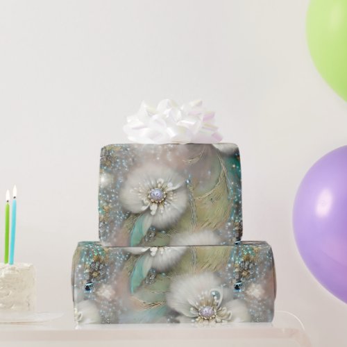 Elegant Aqua Gray and Pearly Swirls Wrapping Paper