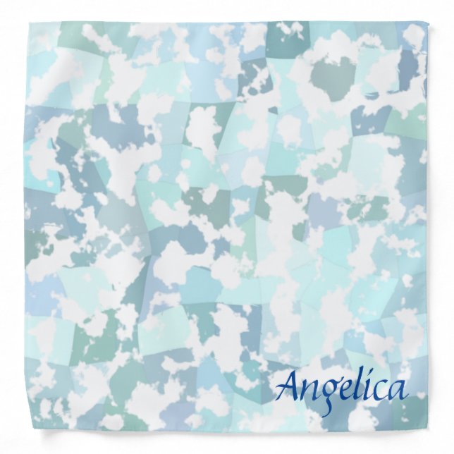 Elegant Aqua Gray and White Abstract Geometric Bandana (Front)