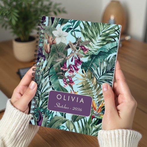 Elegant Aqua Green Tropical Floral Leaves Pattern Notebook