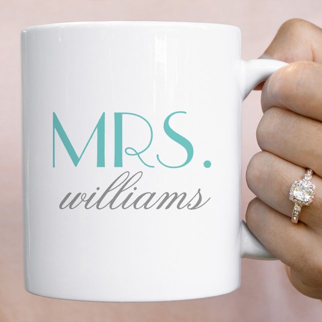 Elegant Aqua Mrs Wedding Monogram Coffee Mug (Creator Uploaded)