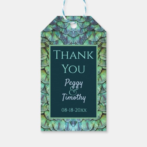 Elegant Aqua Peacock Feathers Wedding Favor Gift T Tags