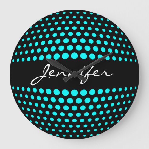 Elegant Aqua Polka Dots Pattern Large Clock