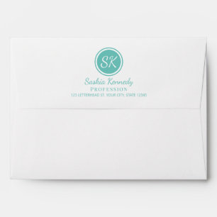 Elegant Aqua Professional Monogram Business Envelope