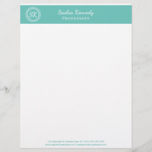 Elegant Aqua Professional Monogram Business Letterhead