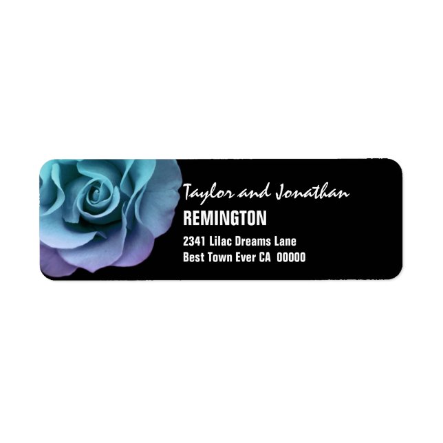 Elegant Aqua Purple Wedding Rose Modern Script V11 Label (Front)