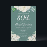 Elegant Aqua Rose Floral 80th Birthday Party  Invitation<br><div class="desc">An elegant white rose and lily floral arrangement in shades of cream aqua blue and green. Celebrate a special 80th birthday party or customize template with any age. Pretty beautiful elegant watercolor botanical and flower design perfect for a female bday celebration.</div>