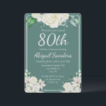 Elegant Aqua Rose Floral 80th Birthday Party  Invitation<br><div class="desc">An elegant white rose and lily floral arrangement in shades of cream aqua blue and green. Celebrate a special 80th birthday party or customize template with any age. Pretty beautiful elegant watercolor botanical and flower design perfect for a female bday celebration.</div>