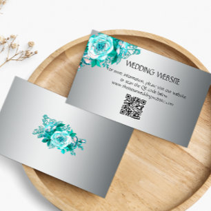 Elegant Aqua Roses and Silver Wedding Website Enclosure Card