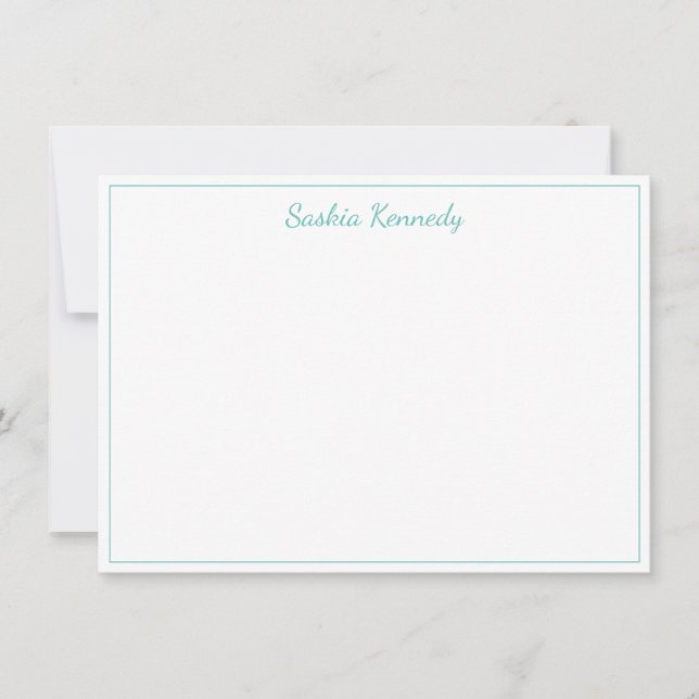 Elegant Aqua Script Border Personalized Note Card (Front)