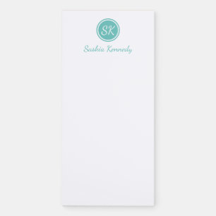 Elegant Aqua Script Monogram Name Magnetic Notepad