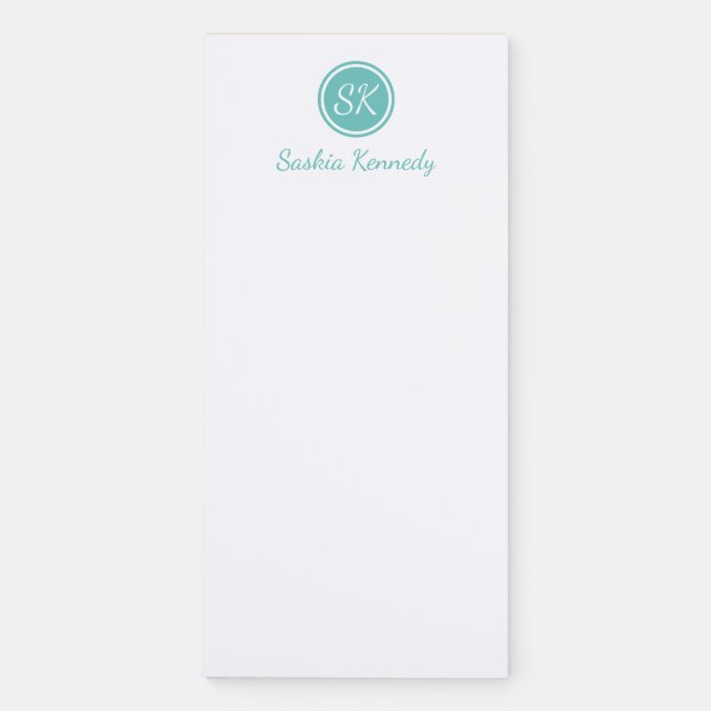 Elegant Aqua Script Monogram Name Magnetic Notepad (Front)