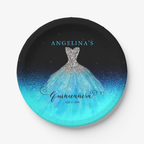 Elegant Aqua Spanish Gown Quinceaera Paper Plates