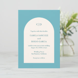 Elegant Aqua Teal Arch Modern Wedding Invitation