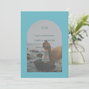 Elegant Aqua Teal Arch Photo Modern Wedding Invitation
