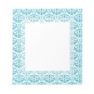 Elegant Aqua Teal Blue Calligraphic Damask Notepad