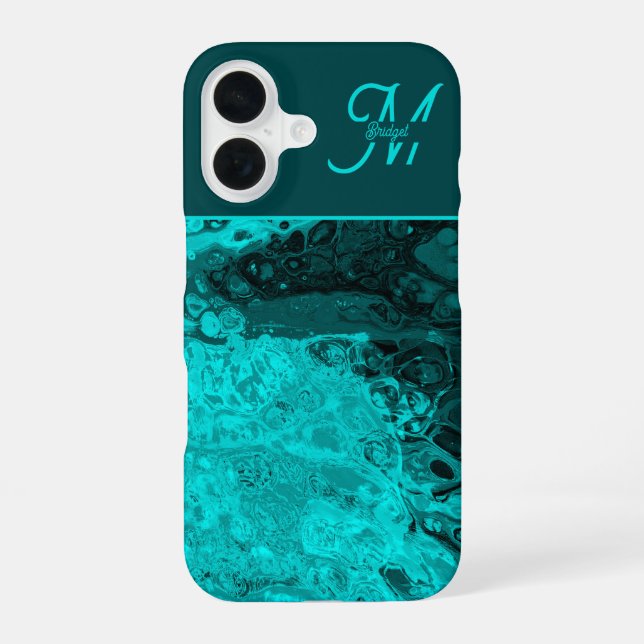 Elegant Aqua Teal bold Script Monogram Iphone Case (Back)