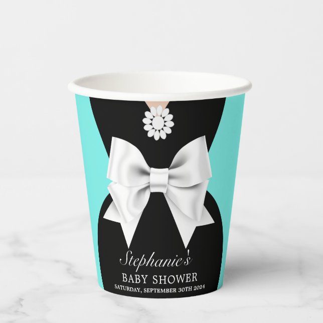 Elegant Aqua Teal Fancy Glam Tiffany Baby Shower Paper Cups (Front)