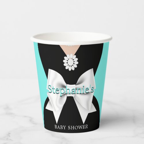 Elegant Aqua Teal Glam Tiffany Baby Shower Paper Cups