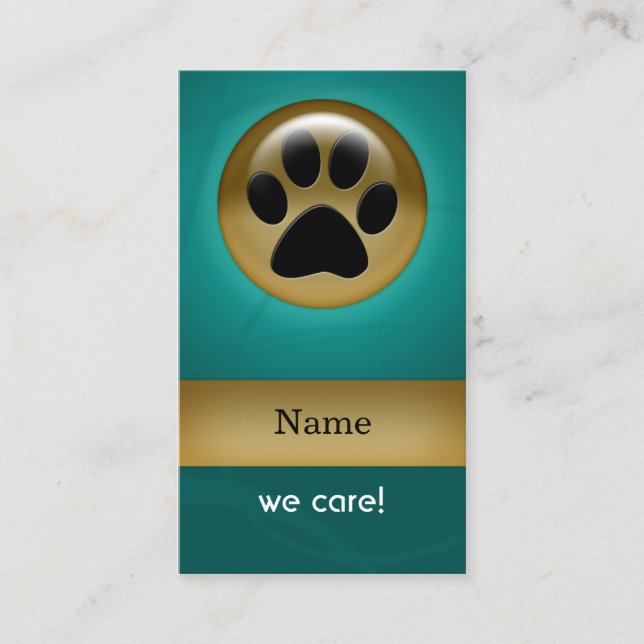 elegant aqua teal paw print pet care Business Card (Front)