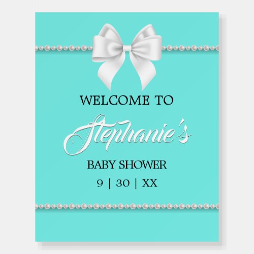 Elegant Aqua Teal Pearls Glam Tiffany Baby Shower Foam Board