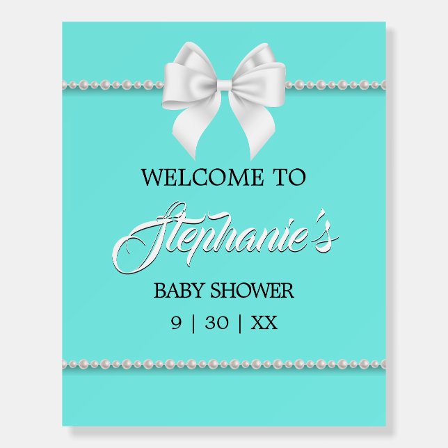 Elegant Aqua Teal Pearls Glam Tiffany Baby Shower Foam Board (Front)