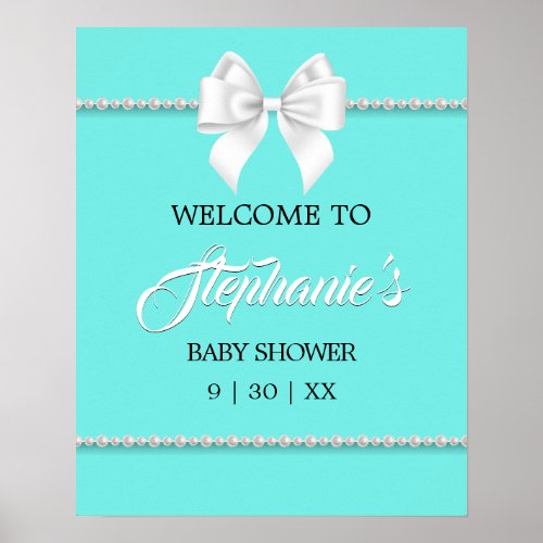 Elegant Aqua Teal Tiffany Baby Shower Welcome Sign