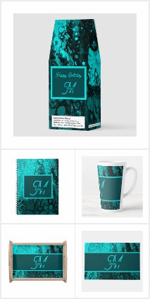 elegant aqua teal turquoise marble monogram gifts