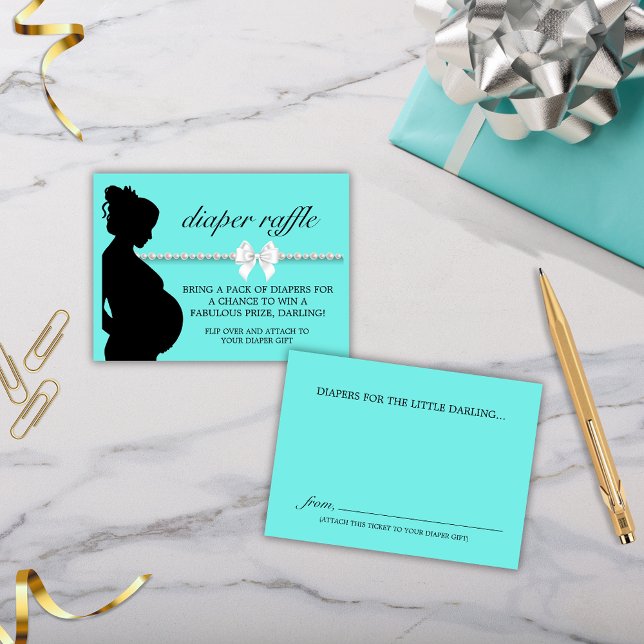 Elegant Aqua Tiffany Diaper Raffle Baby Shower Enclosure Card (Aqua Blue Tiffany Theme Baby Shower Silhouette Diaper Raffle Card Enclosure)