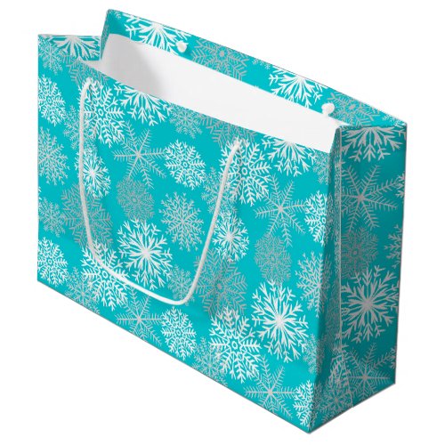 Elegant Aqua White Gold Winter Snowflake Christmas Large Gift Bag