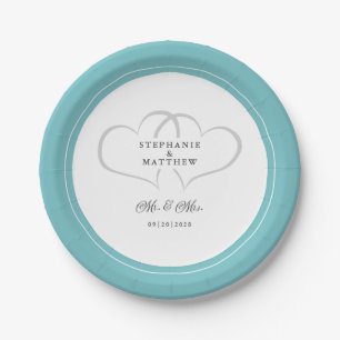 Elegant Aqua White Mr & Mrs Wedding Paper Plates