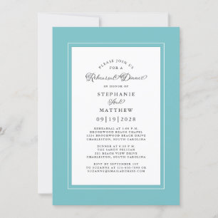Elegant Aqua & White Wedding Rehearsal Dinner Invitation
