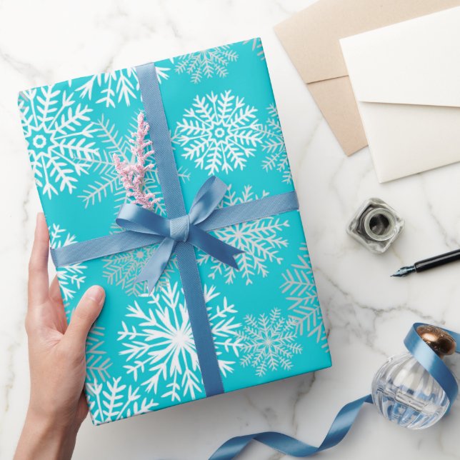 Elegant Aqua Winter Snowflakes Pattern Wrapping Paper (Gifting)