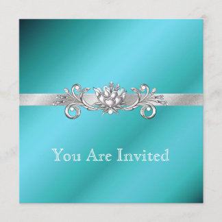 Elegant Aquamarine and Silver Party Invitations