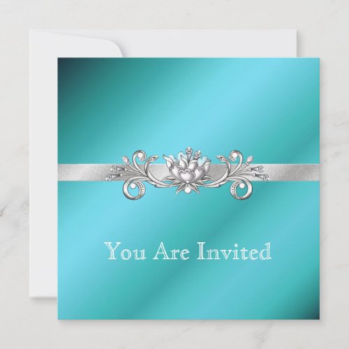 Elegant Aquamarine and Silver Party Invitations