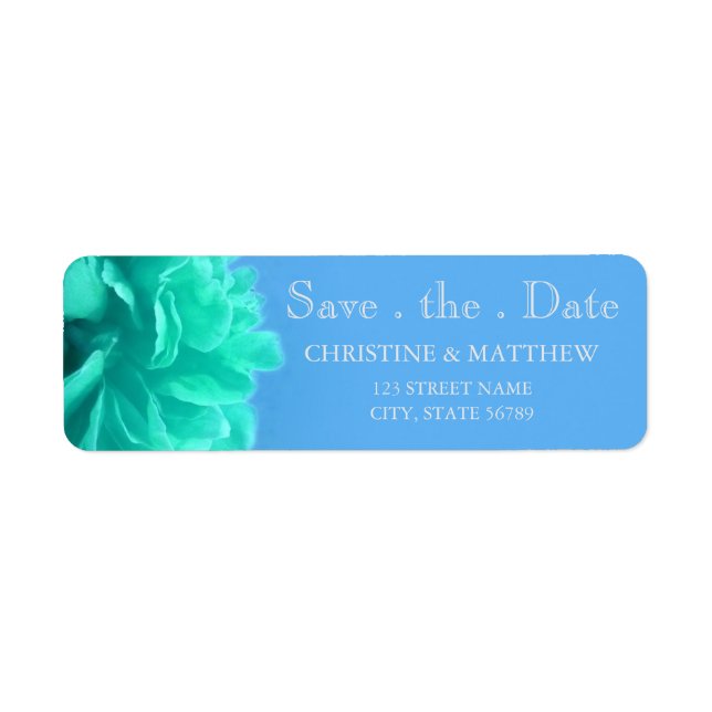 Elegant Aquamarine Blue Floral Save The Date Label (Front)