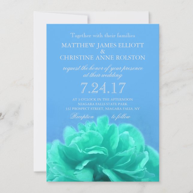 Elegant Aquamarine Blue Floral Wedding Invitation (Front)